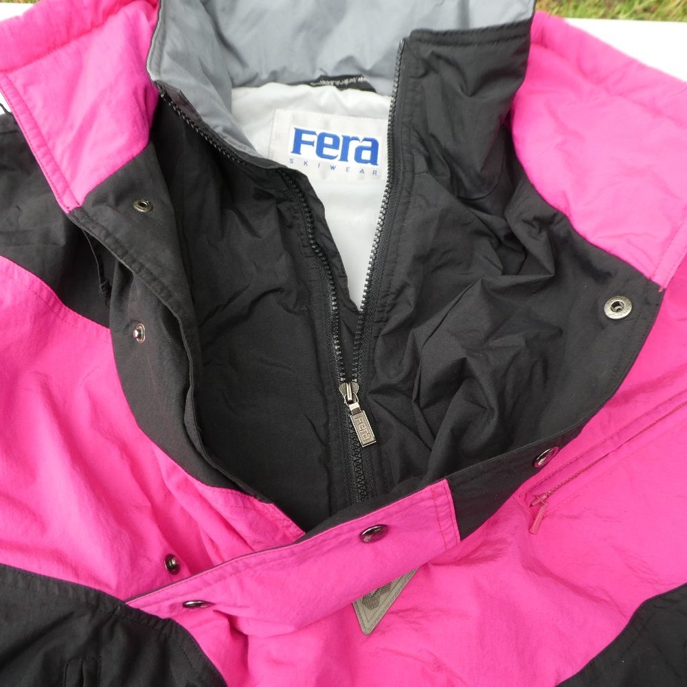 Fera Skiwear Mens Insulated Jacket Black Neon Pink Colorblock Chevron Snaps - Picture 6 of 11